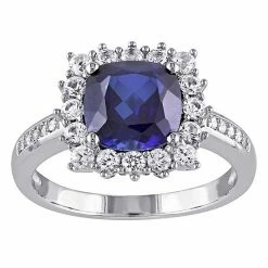 Stella Grace Sterling Silver Lab Created Blue Sapphire, Lab Created White Sapphire & Diamond Accent Halo Ring