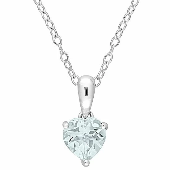 Stella Grace Sterling Silver & Gemstone Heart Stud Pendant Necklace Aquamarine 9 Stella Grace Sterling Silver & Gemstone Heart Stud Pendant Necklace Aquamarine - Image 9