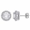Stella Grace Sterling Silver Lab-Created White Sapphire Halo Stud Earrings