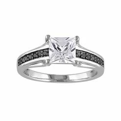Stella Grace Sterling Silver Lab-Created White Sapphire & 1/8 Carat T.W. Black Diamond Ring