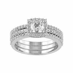 Stella Grace Sterling Silver Lab-Created White Sapphire Halo Engagement Ring Set