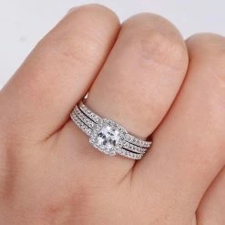Stella Grace Sterling Silver Lab-Created White Sapphire Halo Engagement Ring Set -Stella Grace Sales unnamed file 1896
