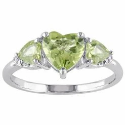 Stella Grace Sterling Silver Peridot & Diamond Accent Triple Heart Ring