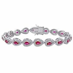 Stella Grace Sterling Silver Red Cubic Zirconia & Lab-Created White Sapphire Tennis Bracelet