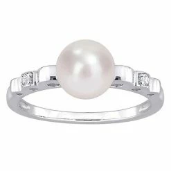 Stella Grace Sterling Silver Freshwater Cultured Pearl & Lab-Created White Sapphire Ring
