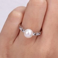 Stella Grace Sterling Silver Freshwater Cultured Pearl & Lab-Created White Sapphire Ring -Stella Grace Sales unnamed file 1998
