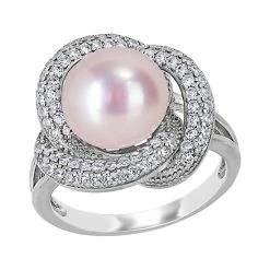 Stella Grace Sterling Silver Cubic Zirconia & Dyed Pink Freshwater Cultured Pearl Knot Ring