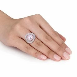 Stella Grace Sterling Silver Cubic Zirconia & Dyed Pink Freshwater Cultured Pearl Knot Ring -Stella Grace Sales unnamed file 2051
