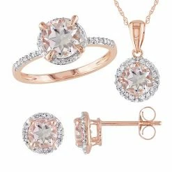 Stella Grace 10k Rose Gold 1/5 Carat T.W. Diamond & Morganite 3-Piece Ring, Earring & Pendant Set