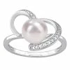 Stella Grace Sterling Silver Freshwater Cultured Pearl & Diamond Accent Heart Ring