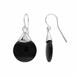 Stella Grace Sterling Silver Onyx Disc Drop Earrings