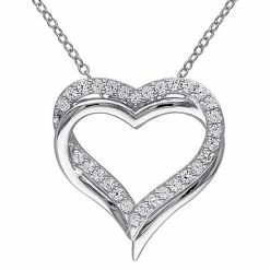 Stella Grace Sterling Silver Lab-Created White Sapphire Crossover Heart Pendant Necklace