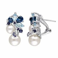 Stella Grace Sterling Silver Freshwater Cultured Pearl, Blue Topaz & Sapphire Earrings