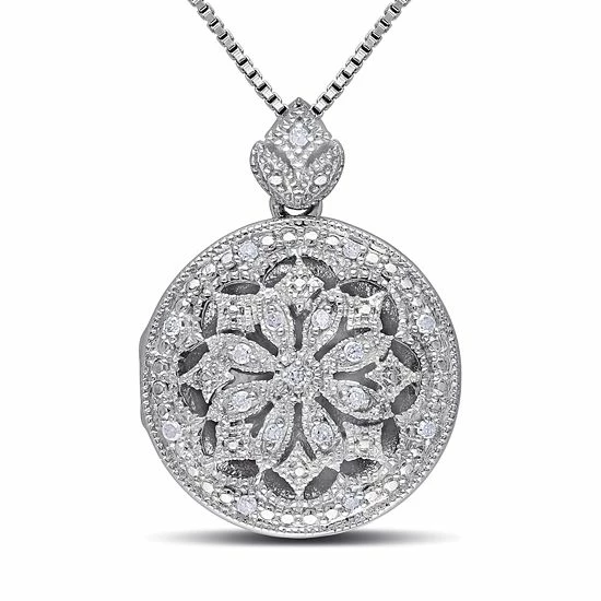 Stella Grace Sterling Silver 1/10 Carat T.W. Diamond Floral Locket Necklace 1 Stella Grace Sterling Silver 1/10 Carat T.W. Diamond Floral Locket Necklace