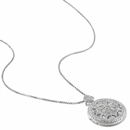 Stella Grace Sterling Silver 1/10 Carat T.W. Diamond Floral Locket Necklace 3 Stella Grace Sterling Silver 1/10 Carat T.W. Diamond Floral Locket Necklace - Image 3