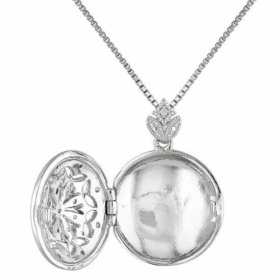 Stella Grace Sterling Silver 1/10 Carat T.W. Diamond Floral Locket Necklace 4 Stella Grace Sterling Silver 1/10 Carat T.W. Diamond Floral Locket Necklace - Image 4