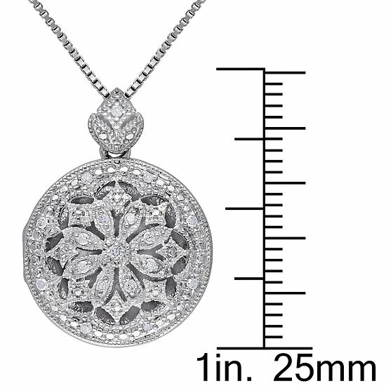 Stella Grace Sterling Silver 1/10 Carat T.W. Diamond Floral Locket Necklace 5 Stella Grace Sterling Silver 1/10 Carat T.W. Diamond Floral Locket Necklace - Image 5