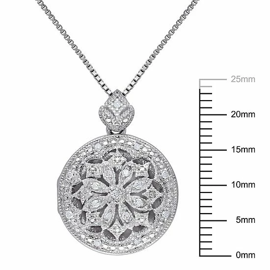 Stella Grace Sterling Silver 1/10 Carat T.W. Diamond Floral Locket Necklace 6 Stella Grace Sterling Silver 1/10 Carat T.W. Diamond Floral Locket Necklace - Image 6