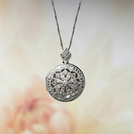 Stella Grace Sterling Silver 1/10 Carat T.W. Diamond Floral Locket Necklace 7 Stella Grace Sterling Silver 1/10 Carat T.W. Diamond Floral Locket Necklace - Image 7