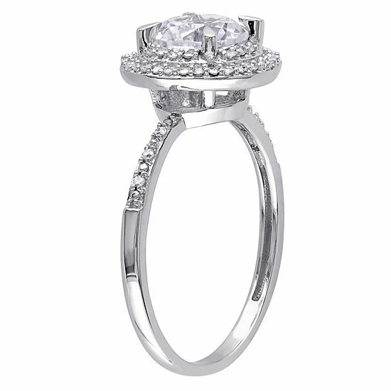 Stella Grace 10k White Gold Lab-Created White Sapphire & 1/10 Carat T.W. Diamond Halo Cocktail Ring 2 Stella Grace 10k White Gold Lab-Created White Sapphire & 1/10 Carat T.W. Diamond Halo Cocktail Ring - Image 2