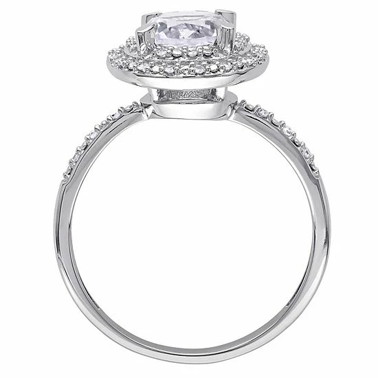 Stella Grace 10k White Gold Lab-Created White Sapphire & 1/10 Carat T.W. Diamond Halo Cocktail Ring 3 Stella Grace 10k White Gold Lab-Created White Sapphire & 1/10 Carat T.W. Diamond Halo Cocktail Ring - Image 3