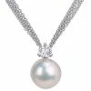 Stella Grace Sterling Silver White Topaz & Freshwater Cultured Pearl Pendant