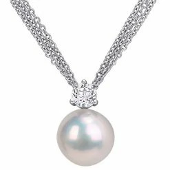 Stella Grace Sterling Silver White Topaz & Freshwater Cultured Pearl Pendant