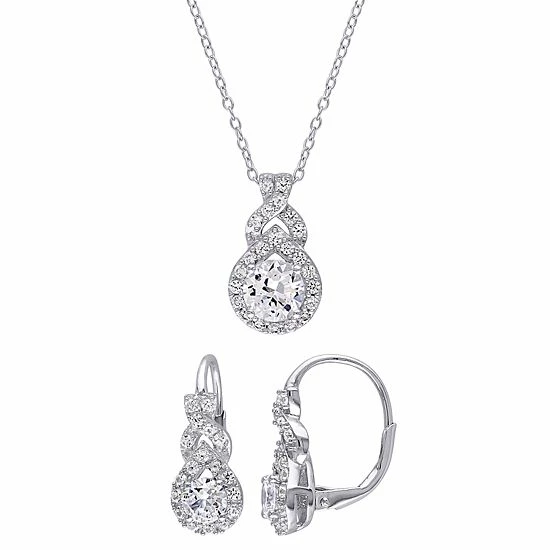 Stella Grace Sterling Silver Lab-Created White Sapphire Halo Pendant Necklace & Earring Set 1 Stella Grace Sterling Silver Lab-Created White Sapphire Halo Pendant Necklace & Earring Set