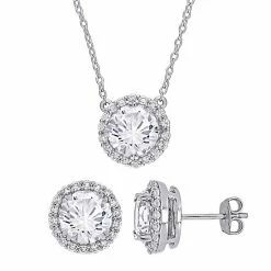 Stella Grace Sterling Silver Lab-Created White Sapphire Pendant & Earrings Set
