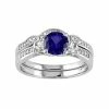 Stella Grace Lab-Created Blue & White Sapphire & 1/8 Carat T.W. Diamond 10k White Gold 3-Stone Engagement Ring Set