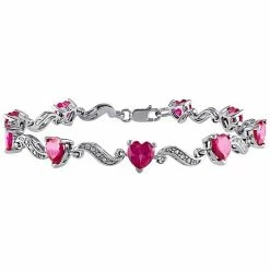 Stella Grace Sterling Silver Lab-Created Ruby & Diamond Accent Heart Bracelet
