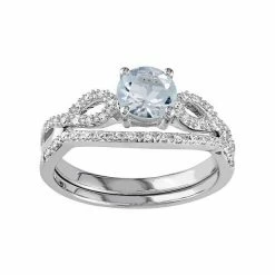 Stella Grace 10k White Gold Aquamarine & 1/6 Carat T.W. Diamond Engagement Ring Set