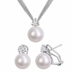 Stella Grace Freshwater Cultured Pearl & White Topaz Necklace & Earring Set