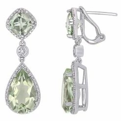 Stella Grace Sterling Silver Green Quartz & Lab Created White Sapphire Teardrop Earrings