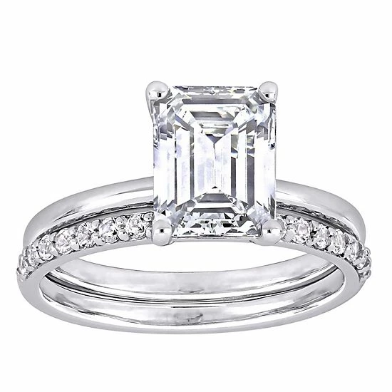 Stella Grace 10K White Gold Lab-Created White Sapphire Emerald Cut Bridal Ring Set 1 Stella Grace 10K White Gold Lab-Created White Sapphire Emerald Cut Bridal Ring Set