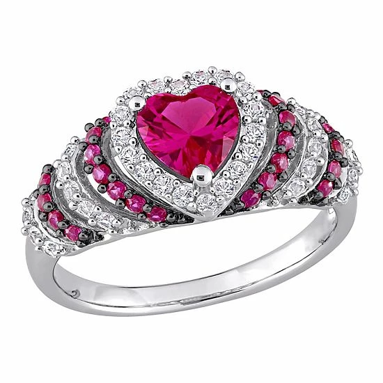 Stella Grace Sterling Silver Lab-Created Ruby & Lab-Created White Sapphire Heart Cocktail Ring 1 Stella Grace Sterling Silver Lab-Created Ruby & Lab-Created White Sapphire Heart Cocktail Ring