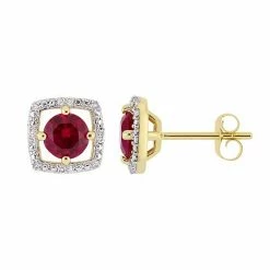 Stella Grace 10K Gold Gemstone & Diamond Accent Frame Earrings Lab Created Ruby