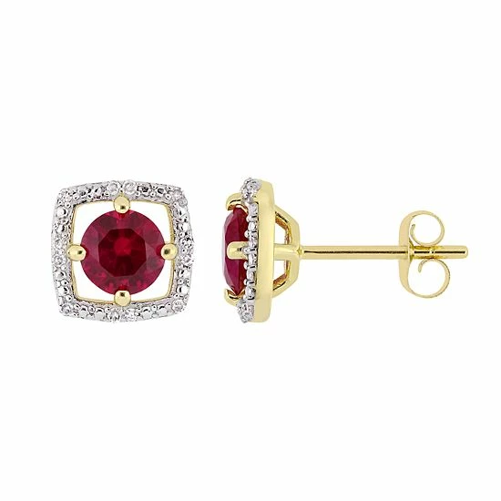 Stella Grace 10K Gold Gemstone & Diamond Accent Frame Earrings Lab Created Ruby 1 Stella Grace 10K Gold Gemstone & Diamond Accent Frame Earrings Lab Created Ruby