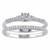Stella Grace Sterling Silver Lab-Created White Sapphire & 1/10 Carat T.W. Diamond Engagement Ring Set