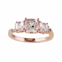 Stella Grace Sterling Silver Morganite & Diamond Accent 3-Stone Ring