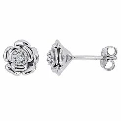 Stella Grace Sterling Silver Diamond Accent Flower Stud Earrings