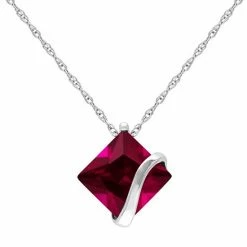 Stella Grace 10k White Gold Lab-Created Ruby Square Pendant Necklace