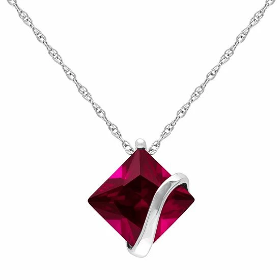 Stella Grace 10k White Gold Lab-Created Ruby Square Pendant Necklace 1 Stella Grace 10k White Gold Lab-Created Ruby Square Pendant Necklace