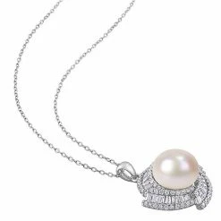 Stella Grace Sterling Silver Cubic Zirconia & Freshwater Cultured Pearl Pendant Necklace -Stella Grace Sales unnamed file 2478