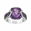 Stella Grace Amethyst, African Amethyst & 1/10 Carat T.W. Diamond Sterling Silver Halo Ring