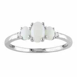 Stella Grace 10k White Gold Opal & Diamond Accent 3-Stone Ring