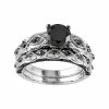 Stella Grace 10k White Gold 1 3/8 Carat T.W. Black Diamond Swirl Engagement Ring Set