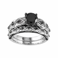 Stella Grace 10k White Gold 1 3/8 Carat T.W. Black Diamond Swirl Engagement Ring Set