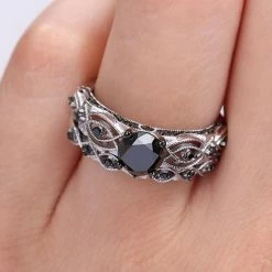 Stella Grace 10k White Gold 1 3/8 Carat T.W. Black Diamond Swirl Engagement Ring Set -Stella Grace Sales unnamed file 2505