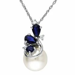Stella Grace 10k White Gold Sapphire & Freshwater Cultured Pearl Pendant